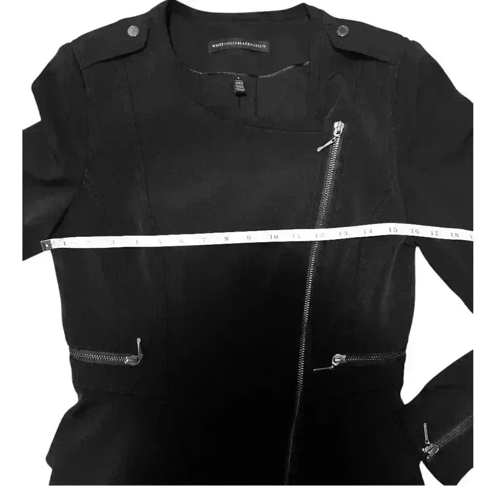 White House Black Market Black Peplum Moto Jacket Size 4 - Picture 10 of 16